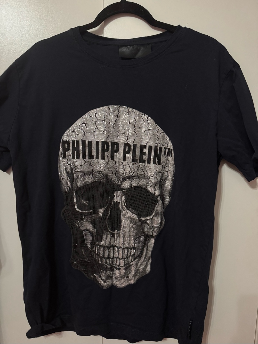 Philipp Plein Black Tee with Silver Skull Logo
